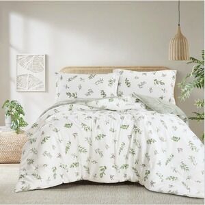 Annari Green Floral 100% Cotton Reversible Comforter Set Twin 2 Piece